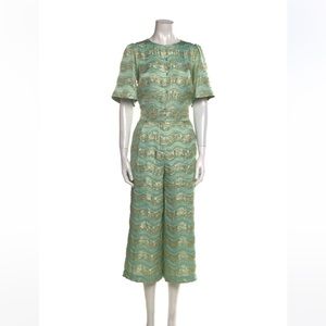 Temperley London Jumpsuit Silk Metallic Vintage Style 8 Dress Trousers